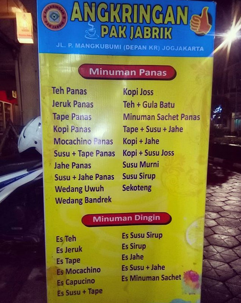 menu angkringan pak jabrik