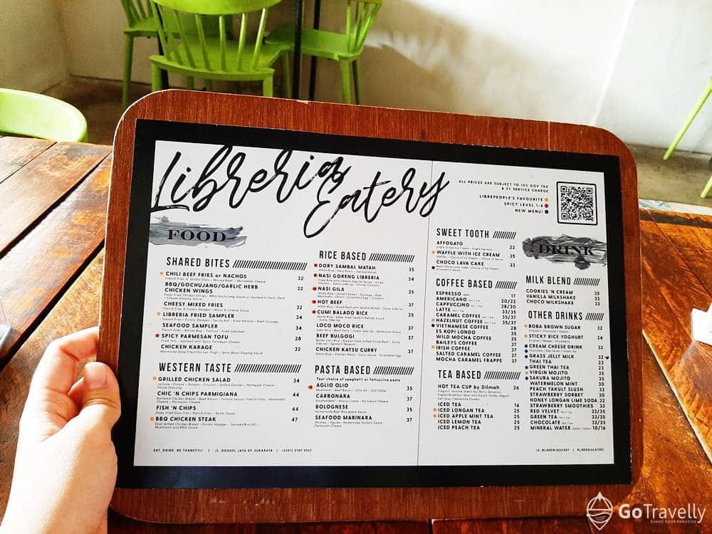 menu Libreria Eatery Surabaya